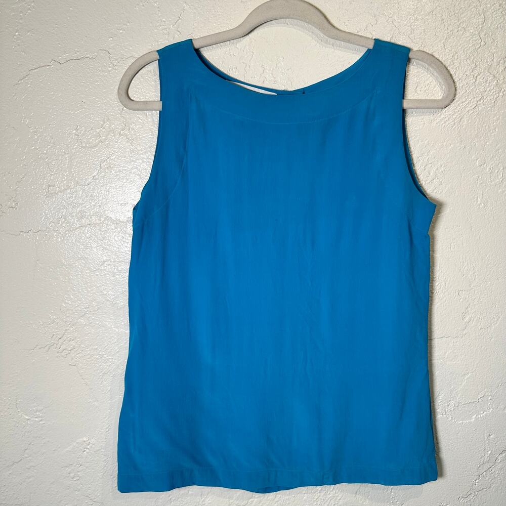 Vintage Studio Michelle Stuart Medium 100% Silk Blouse Sleeveless Blue Coastal